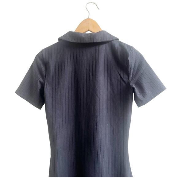 VILA Vipola Black Ribbed Short Sleeve Collard Mini Dress - Sz XS - NWT - Picture 6 of 12
